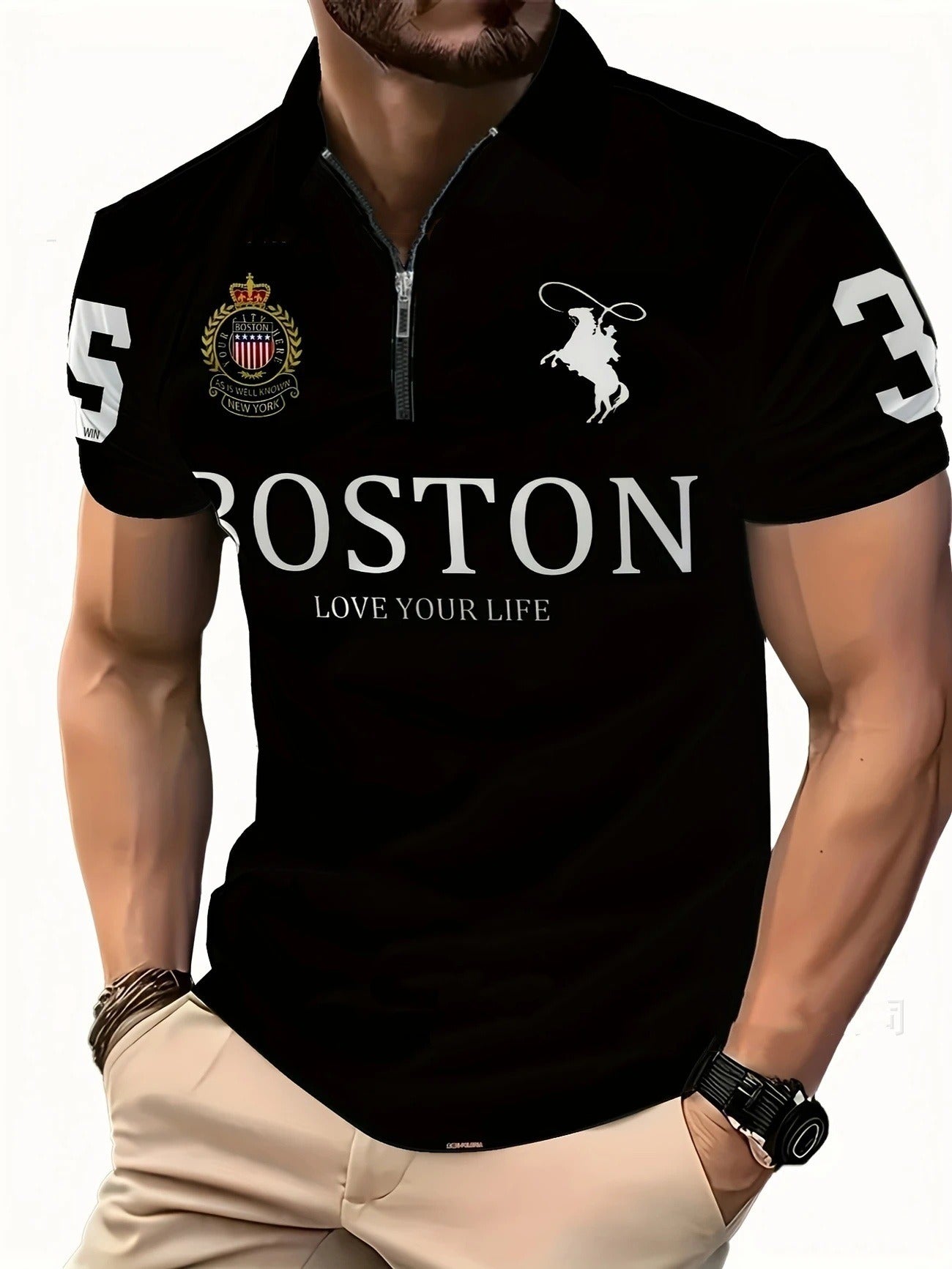Men's 3D Digital Print Zip-Up Polo Shirt My Store