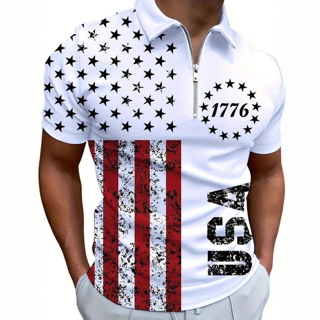 Men's 3D Digital Print Zip-Up Polo Shirt My Store