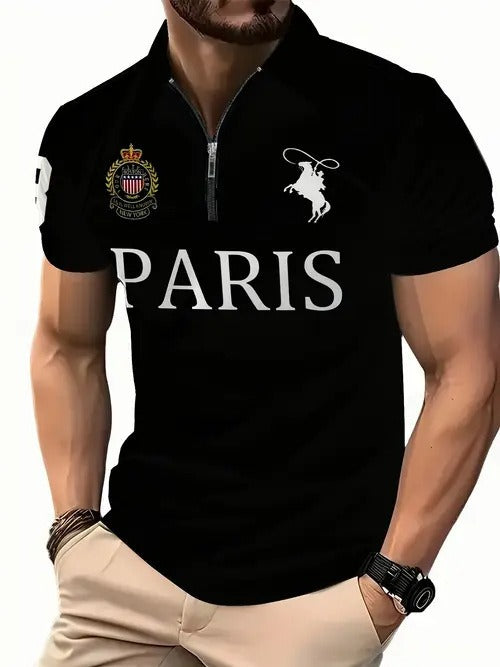 Men's 3D Digital Print Zip-Up Polo Shirt My Store